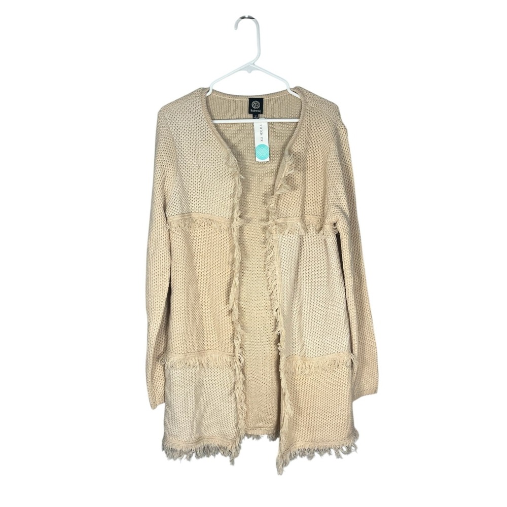 Bobeau NWT Women's Candice Fringe Coatigan Openโ Front Duster Sweater M Boho